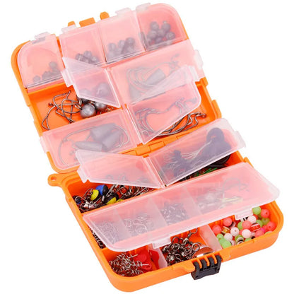 Weihe 257-piece fishing lure and hook accessories kit in an orange ABS plastic tackle box