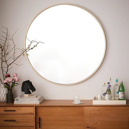 30cm round bathroom wall mirror with iron frame in black, white, or gold colour options