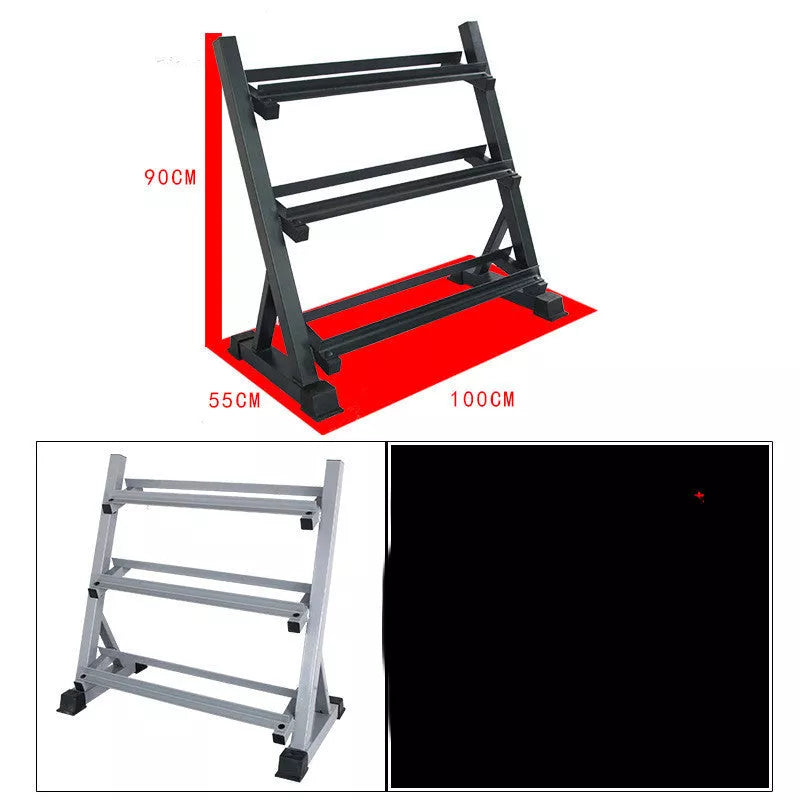 Compact three-layer dumbbell rack for efficient fitness equipment organization