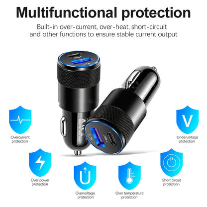 Aluminium alloy mobile phone car charger with USB socket measuring 2.5 by 6cm