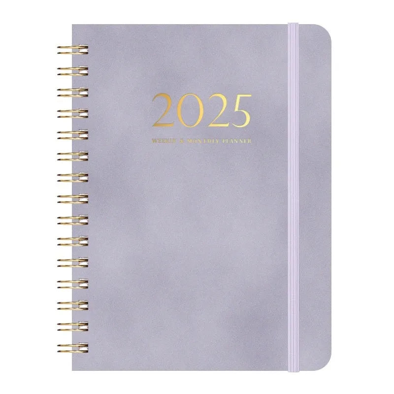 A5 size PU leather notebook with metal coil binding in a choice of colours including black, blue, and brown.