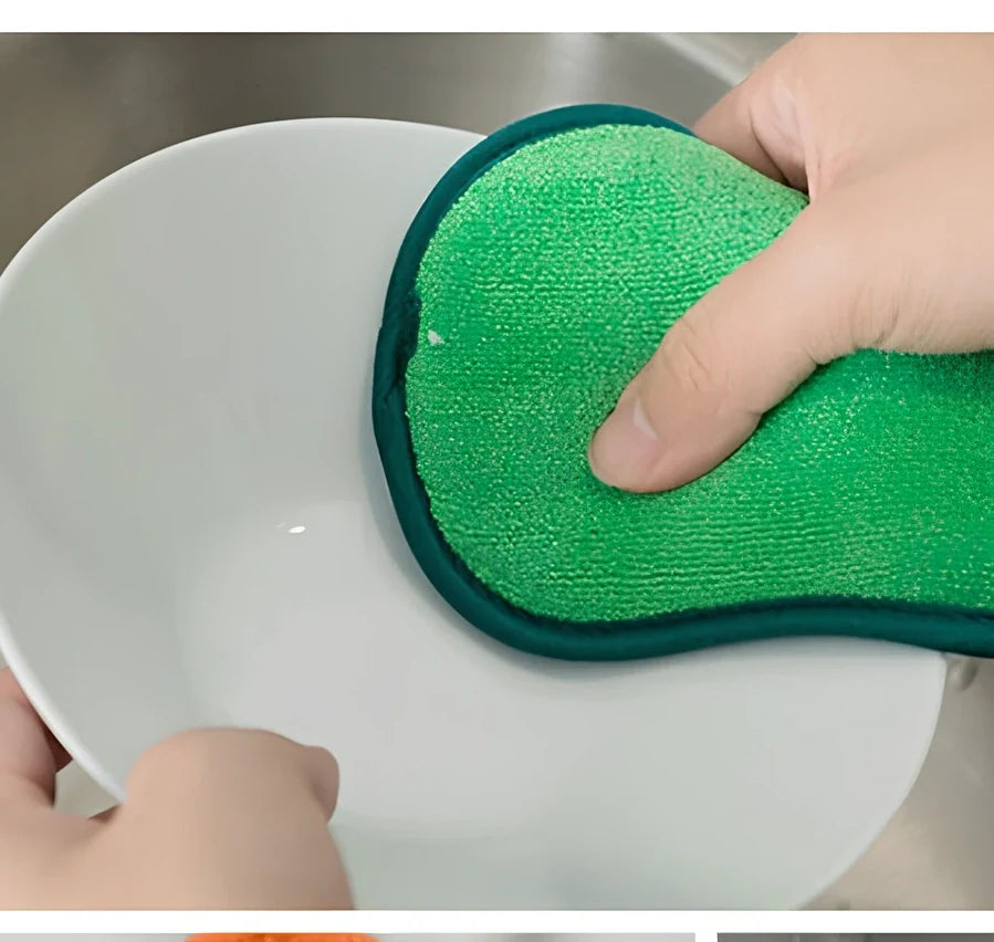 Kitchen cleaning towel with integrated sponge block and scouring pad surface measuring 30x40cm