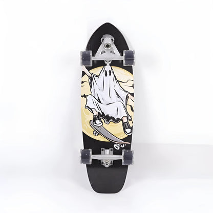 White 31-inch maple wood street scooter on pavement, showing non-folding cruiser design.