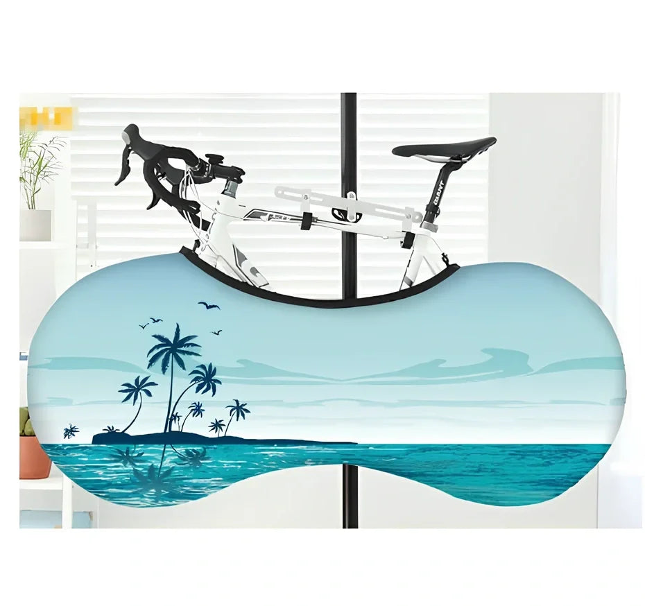 Bicycle protective cover made of 87% polyester and 13% cotton for indoor dust prevention on tyres