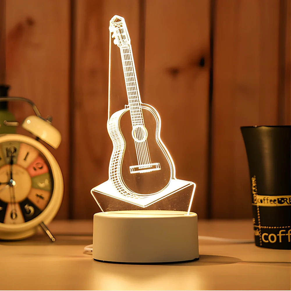 Creative USB bedside night light with acrylic castle scene, 20x17.5cm size, touch control for three light modes