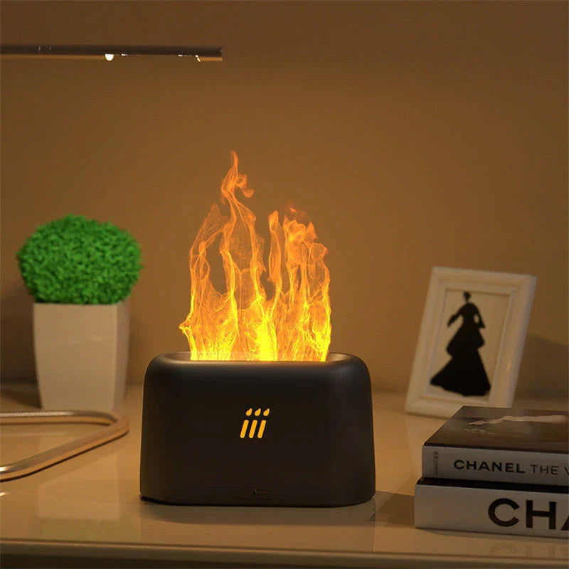Ultrasonic aroma diffuser with flame-like LED lights, creating a soothing and captivating home ambiance