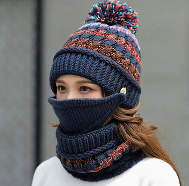 Cozy and stylish Korean-style knitted winter hat in a variety of colors, featuring a satin weave and striped pattern design