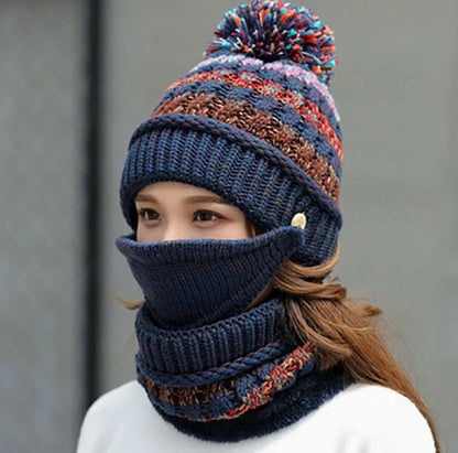 Cozy and stylish Korean-style knitted winter hat in a variety of colors, featuring a satin weave and striped pattern design