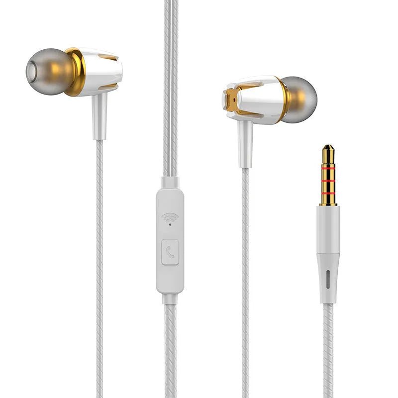 In-ear wired headphones with 120 cm cable, 108 dB sensitivity, available in black, blue, gold and rose red.