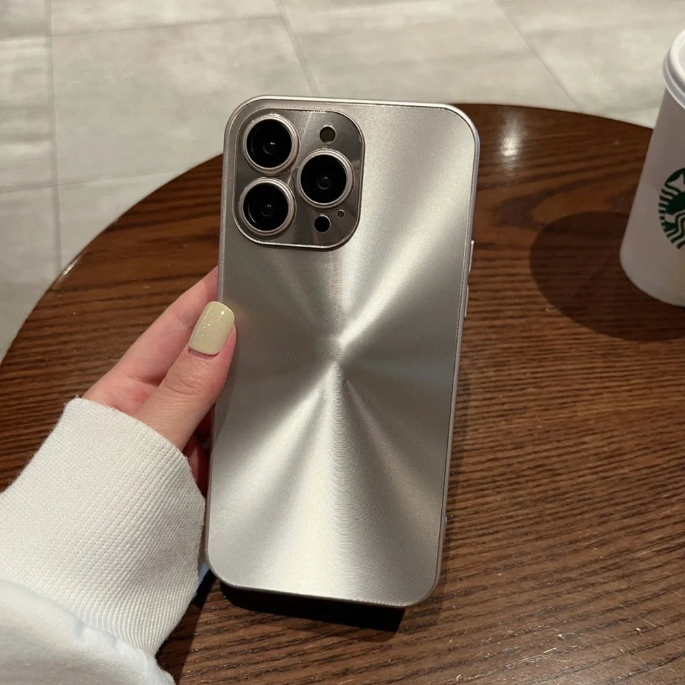 Dustproof metal iPhone case with raised lens protector in dark purple colour