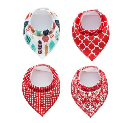 Stylish baby bibs and burp cloths featuring trendy arrow, wave, and triangle designs in soft, absorbent cotton