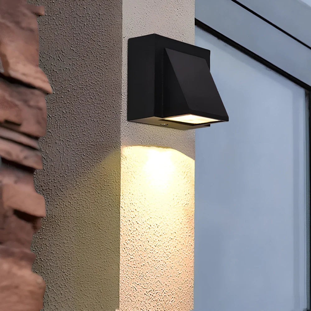 Black waterproof LED wall lamp, 80mm square glass shade, 5W warm light for courtyard walls, 220V outdoor use