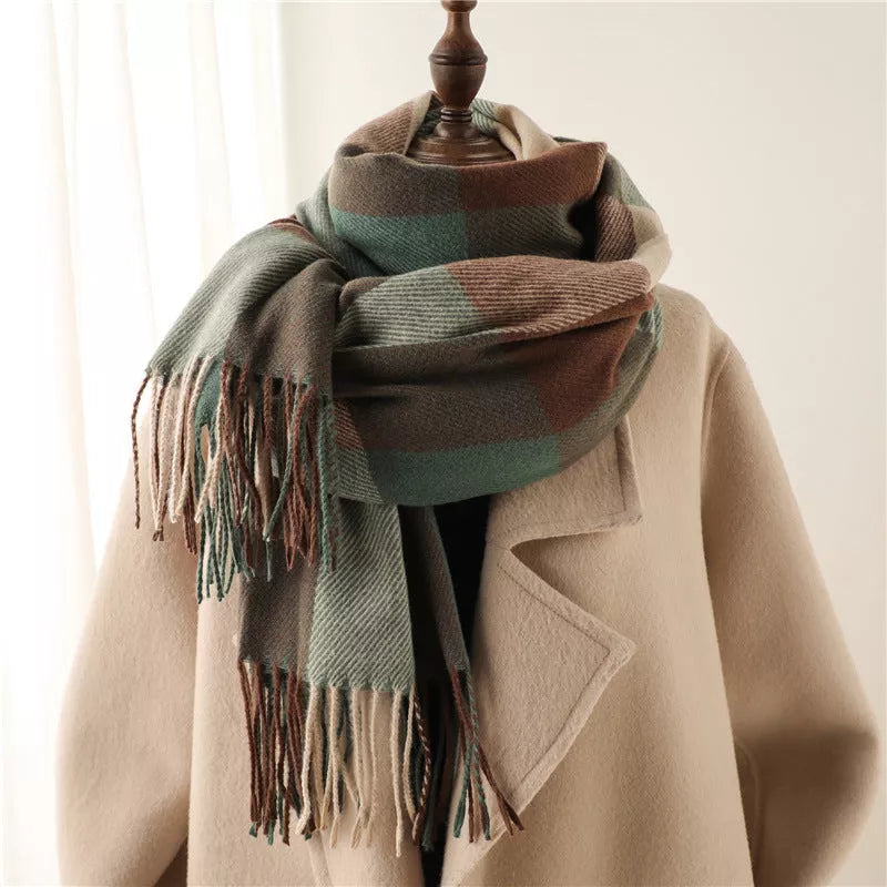Thick Warm Outer Shawl Scarf in various colors with tassel detailing