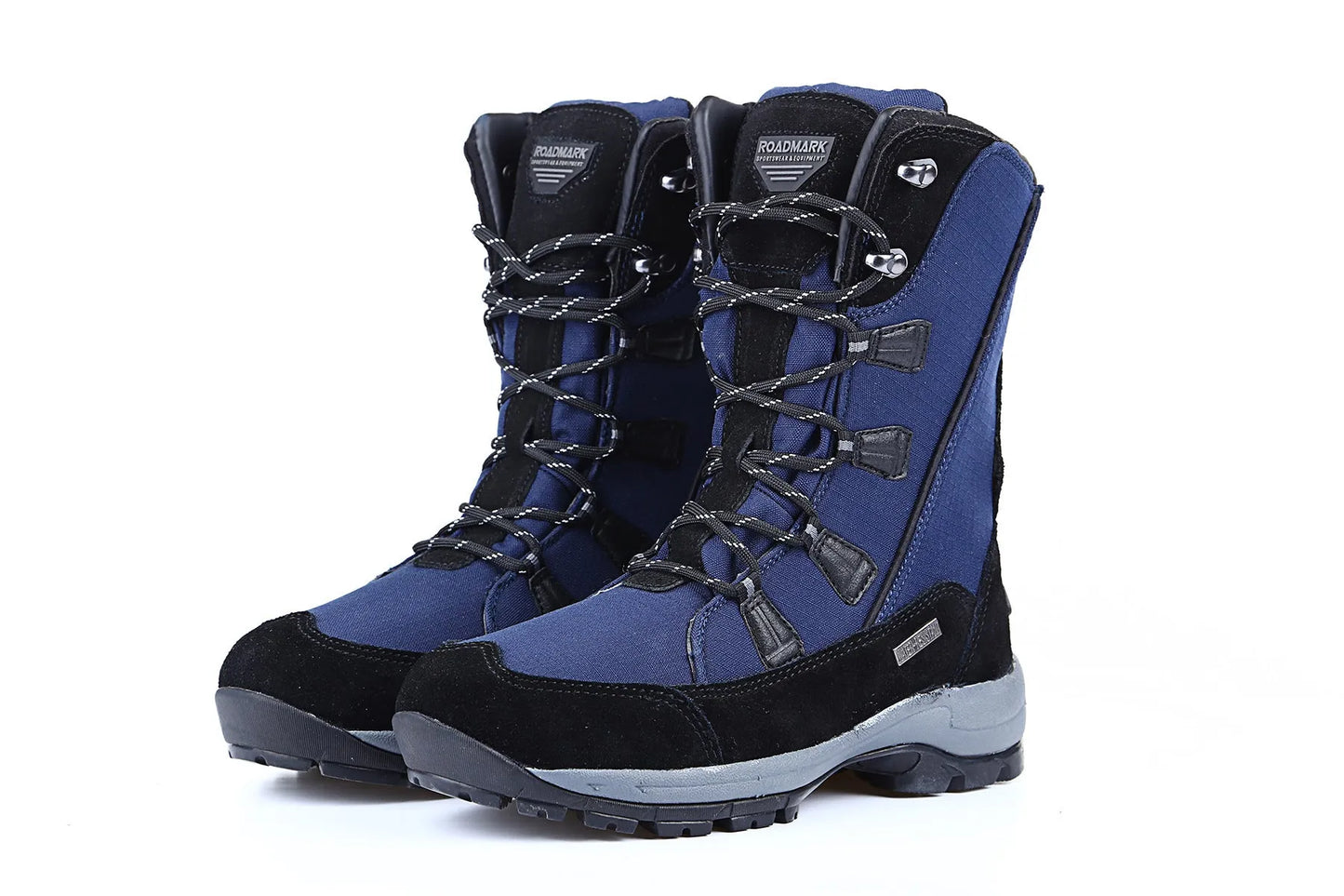 Women's mid-calf thermal snow boots in black with genuine leather upper and rubber sole for winter