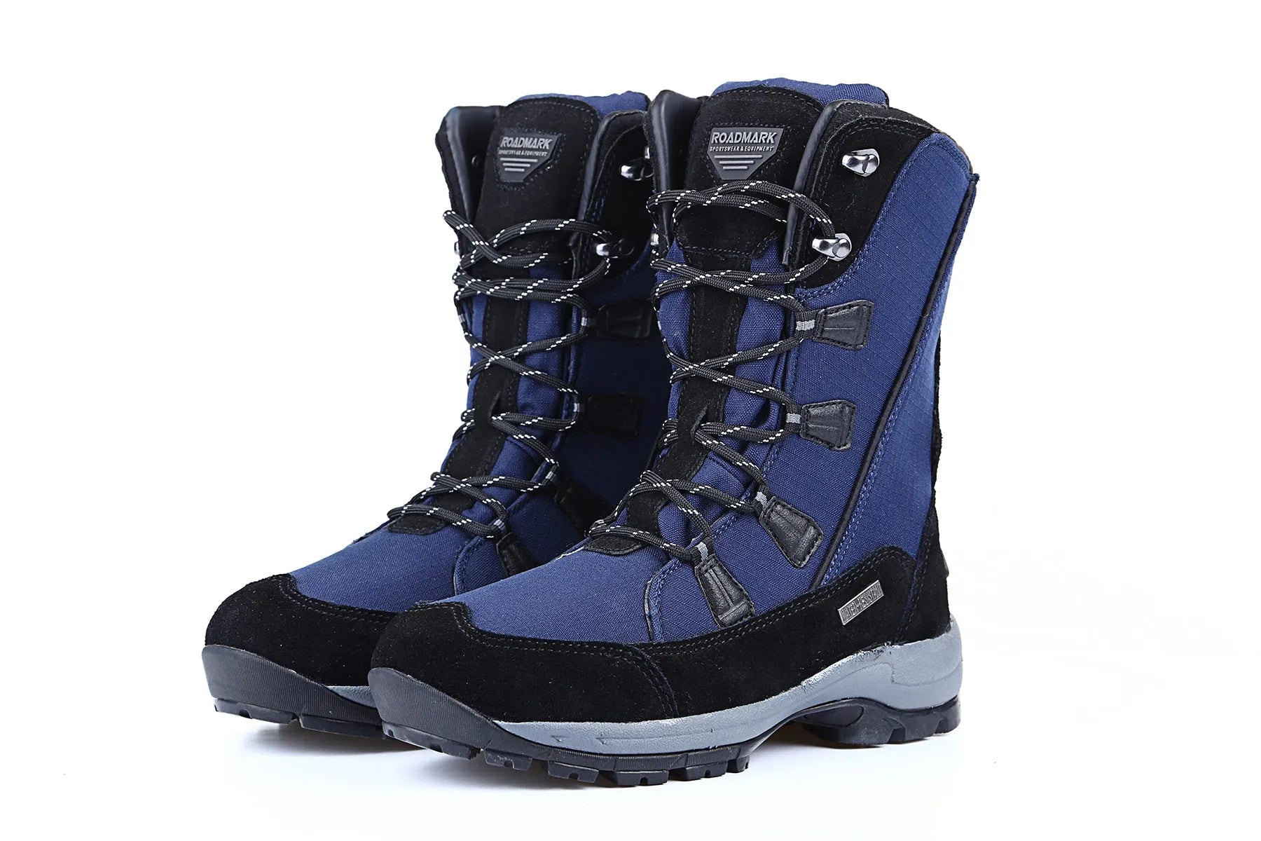 Women's mid-calf thermal snow boots in black with genuine leather upper and rubber sole for winter