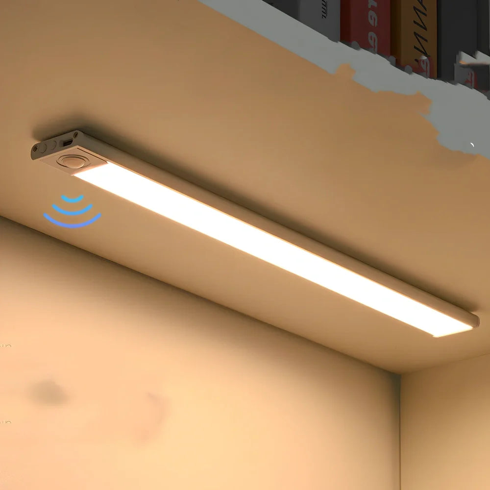 Thin aluminium motion sensor light bar in silver or black, lengths 20cm to 80cm