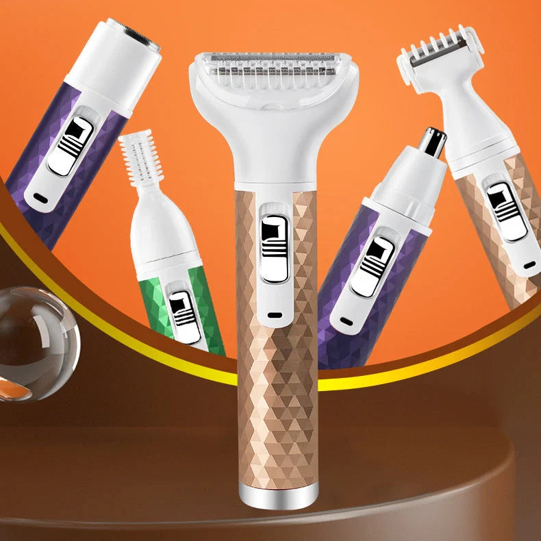 Portable electric razor for women with 5-in-1 functionality for painless hair trimming