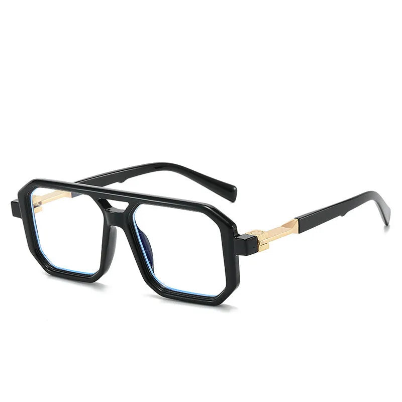 Retro double beam pilot sunglasses with metal alloy frame and polarised lenses in black with double grey piece