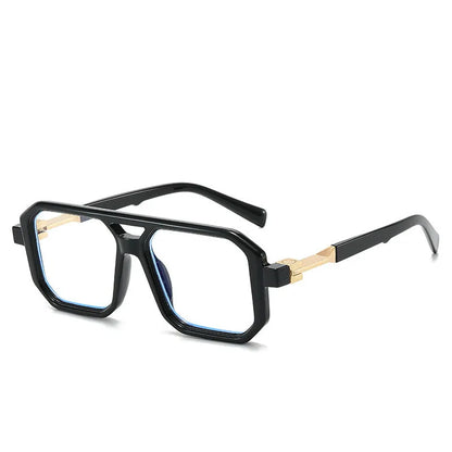 Retro double beam pilot sunglasses with metal alloy frame and polarised lenses in black with double grey piece