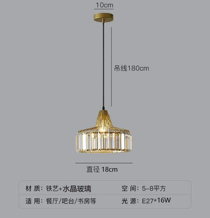 Black and gold iron crystal chandelier LED ceiling lamp with full spectrum light on a white background.