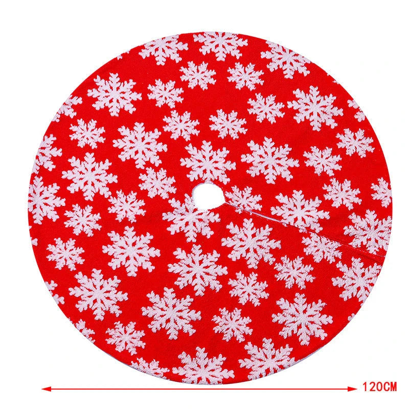 Elegant Christmas tree skirt with plush snowflake design, creating a cozy and festive holiday atmosphere.