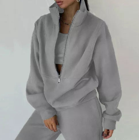 Women's solid color fleece sports casual suit with vest in various colors