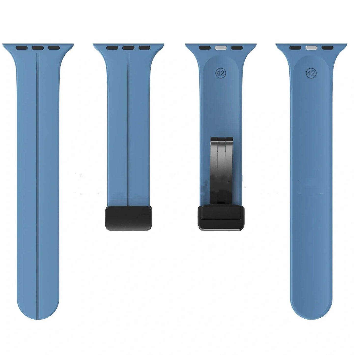 Magnetic silicone watch strap with folding buckle in multiple colours and sizes