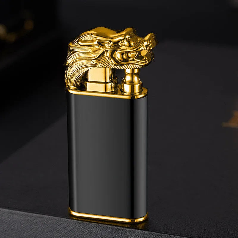 Metal dragon dolphin design double flame windproof lighter with blue jet fire