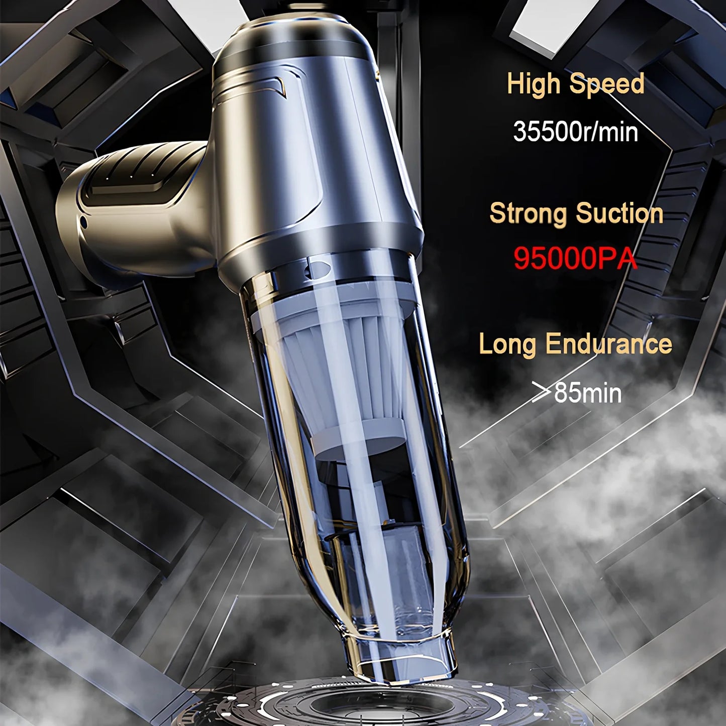 Wireless handheld car vacuum cleaner with multiple nozzle attachments for vehicle interior cleaning