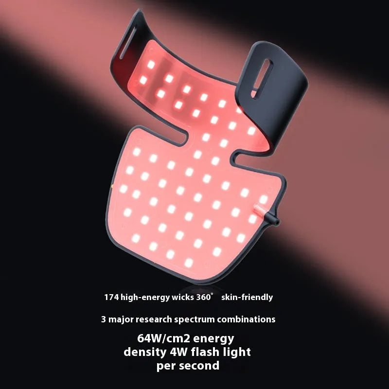 Black LED photon light therapy facial mask for at-home skin treatment on wrinkles and acne.