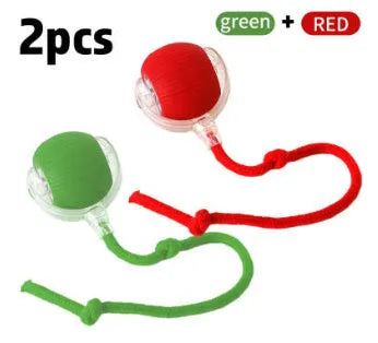 Plush silicone rolling ball cat toy in red, green, and grey colour options for feline self-play entertainment