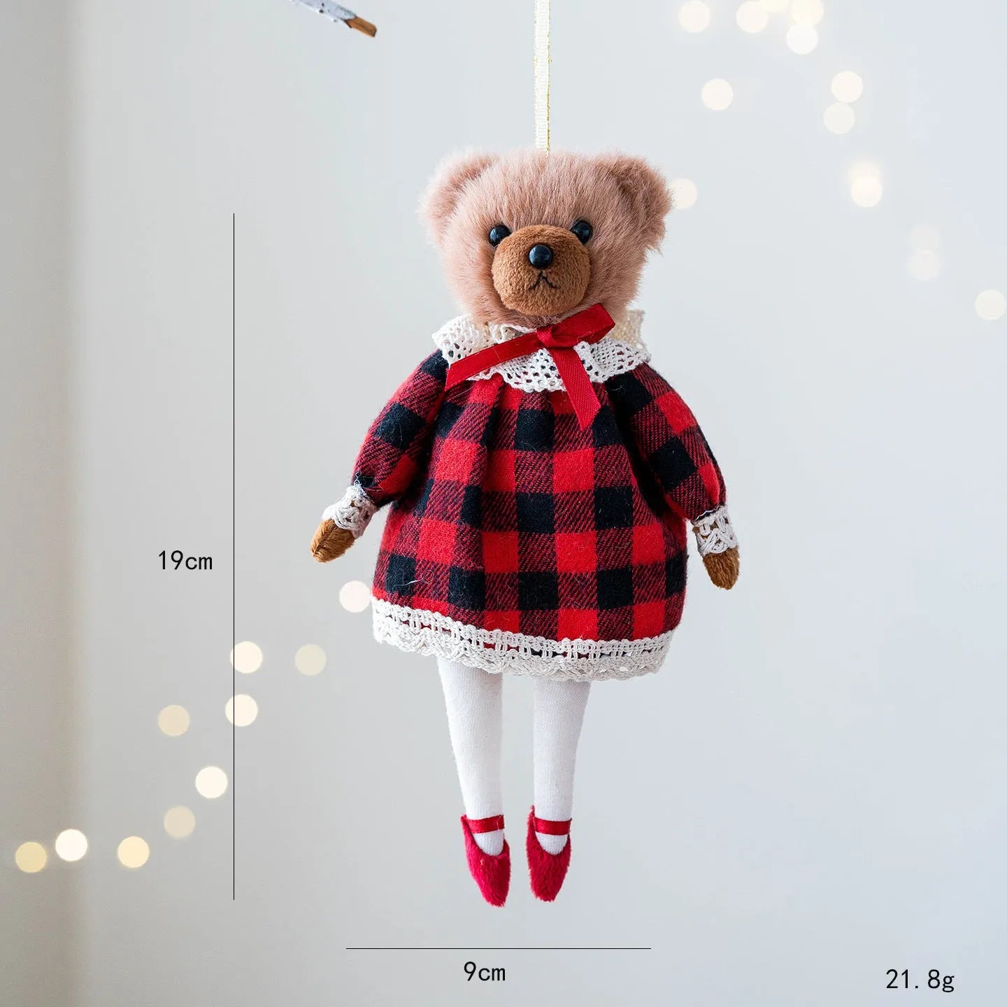 A cartoon-style plush bear doll in a cloth suit plaid design, shown in gentleman bear and princess bear variants.