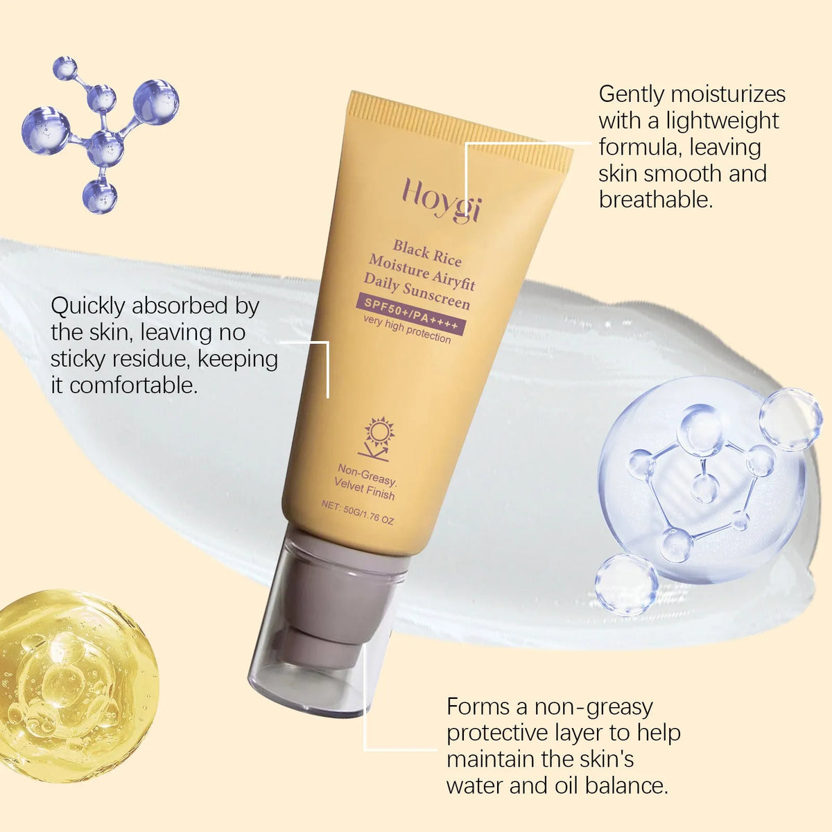 Mild Moisturising Protective Cream tube with hyaluronic acid and rice extract, 50g
