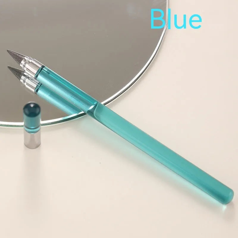 Transparent acrylic barrel mechanical pencil with alloy nib showing internal graphite lead
