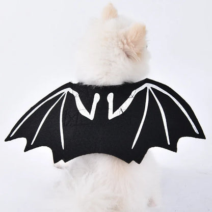 Halloween dog costume example in size M, showing the Bat Suit design made from polyester fabric.