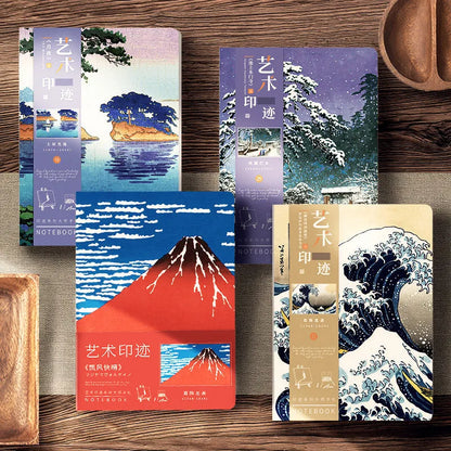 Ukiyo-e retro hand ledger with Kanagawa wave cover, 13.2x18.3 cm, 100g Daolin paper inside