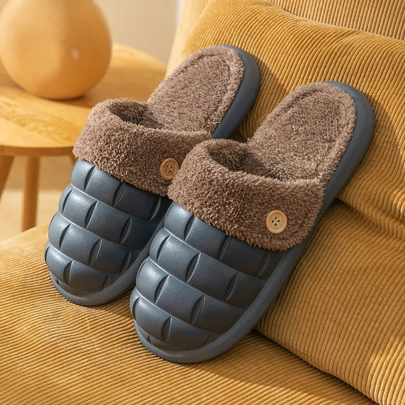 Plaid detachable slippers with EVA sole and plush lining in pink, green, yellow, white, grey, or black