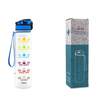 1-Liter Tritan Sports Water Bottle with Time Markers, Bounce Cover, and Motivational Design