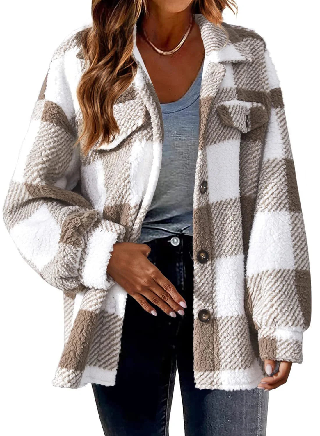 Cozy, plush women's jacket with stylish striped pattern in a variety of color options