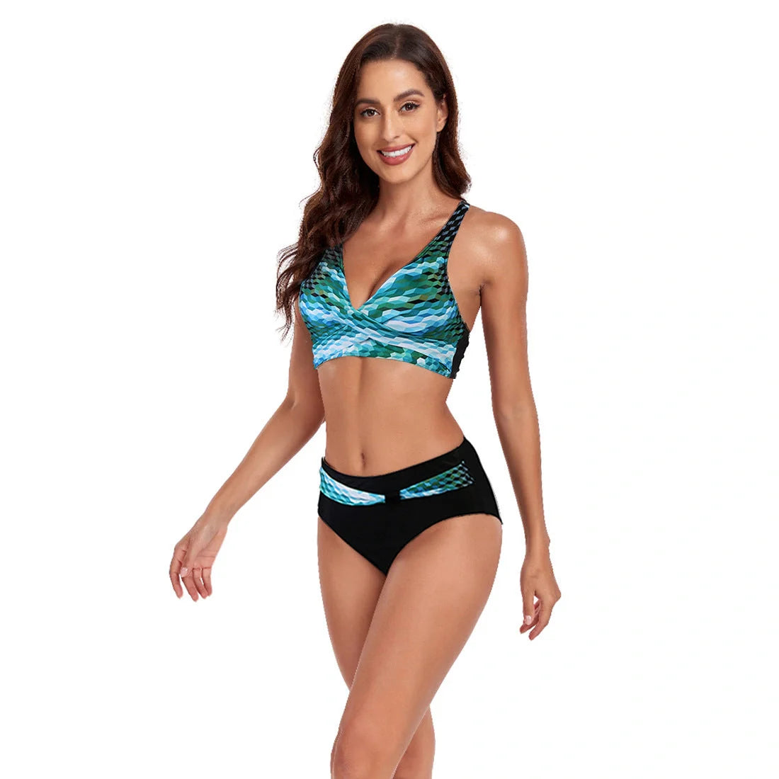 Beach Split Swimsuit Halter Bikini with unique printing pattern, available in multiple colors and sizes S-XXL