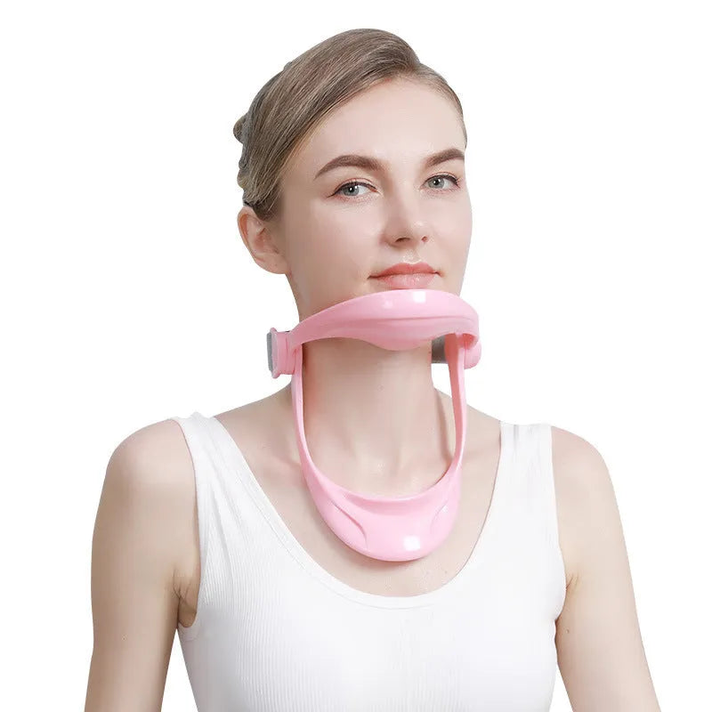 White PP material neck brace showing forward support design for cervical spine alignment