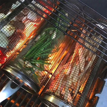 Stainless steel mesh grill basket for cooking a variety of foods on the barbecue