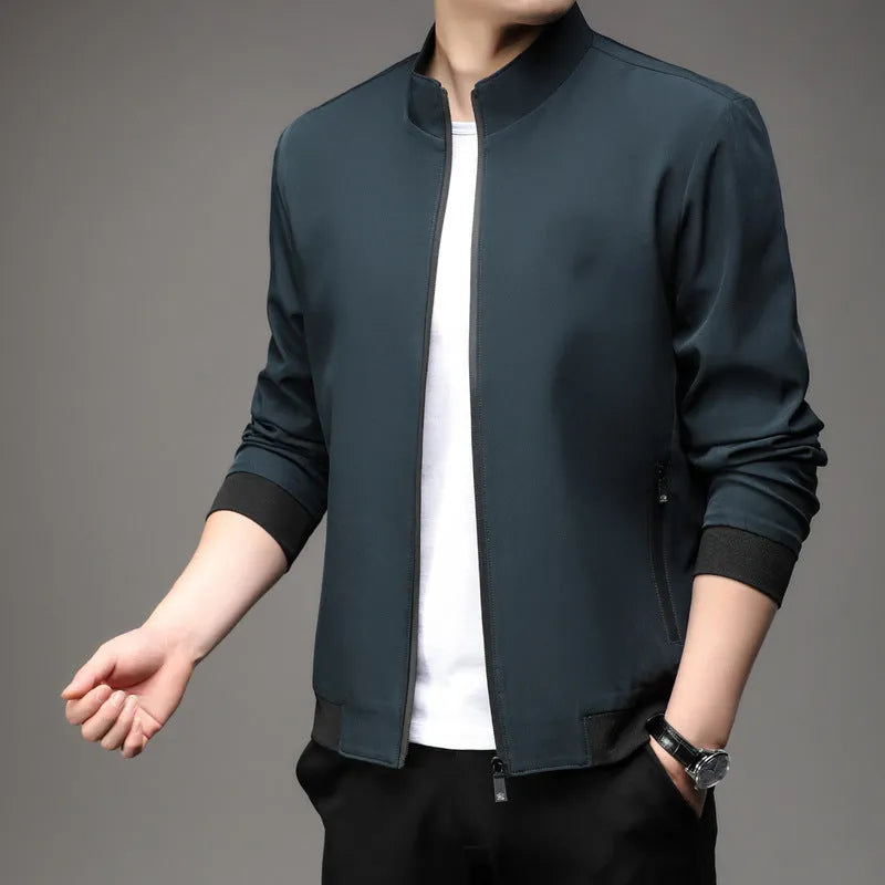 Korean-style loose lapel autumn jacket in black, grey, blue, dark blue, or navy blue with zipper pockets