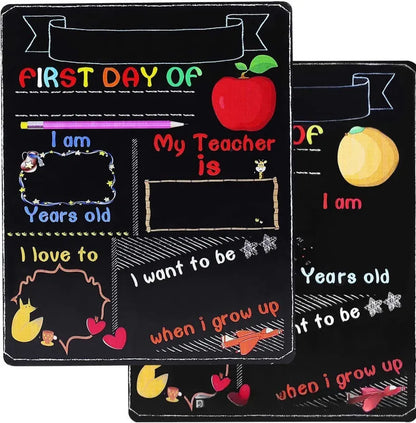 Wooden First Day Of School blackboard ornament with modern simplicity design on a density plate.