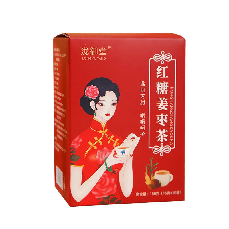 150g box of brown sugar ginger and jujube herbal tea with red dates, wolfberries and roses