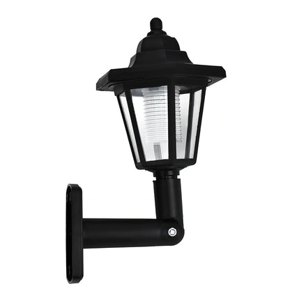 Black hexagonal solar wall lamp with monocrystal silicon panel and automatic light sensor for outdoor use