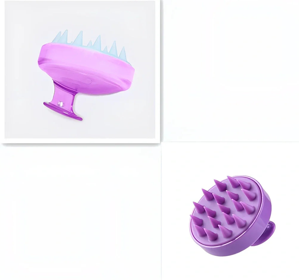 Black silicone shampoo brush with hook design measuring 8x8x7cm for scalp massage during hair washing