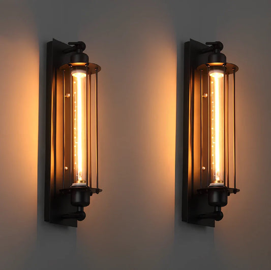 Black industrial retro wrought iron wall lamp with 470mm length and flute design for leisure lighting