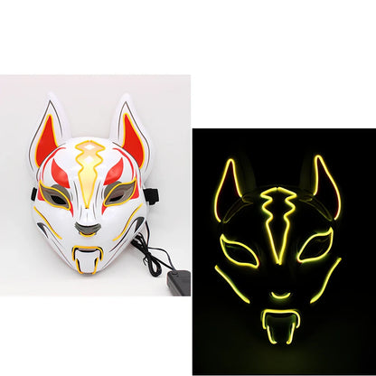Glowing blue cat face mask with LED illumination measuring 28cm by 18cm for cosplay and Halloween events