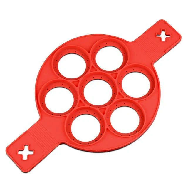 Silicone non-stick egg pancake maker rings in red, perfect for breakfast preparation